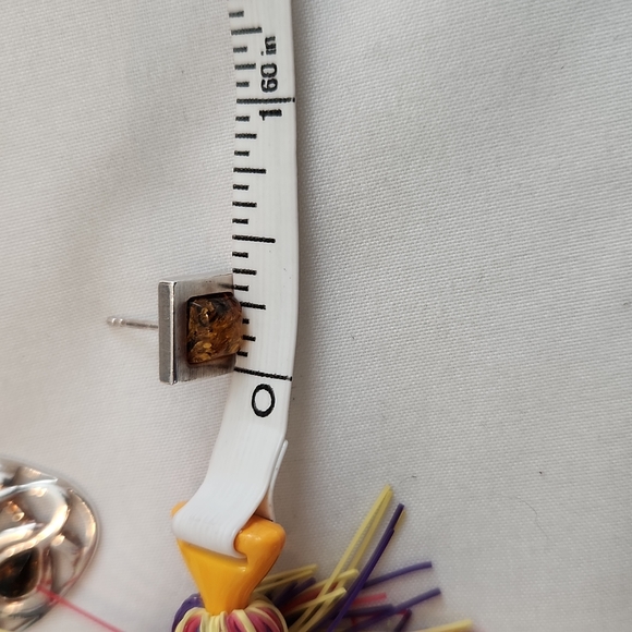 Sterling Amber Pendant & Earrings 18" - Picture 5 of 9